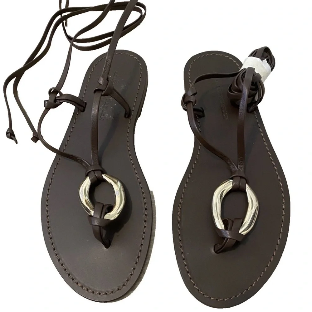 NWB Aqua‎ x Liat Baruch Ilria Ankle Tie Strappy Thong Sandals 6.5 Designer Italy